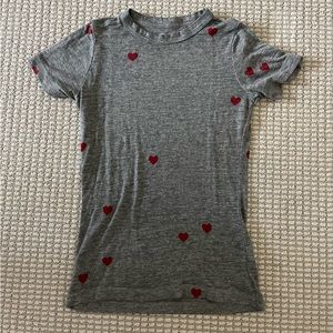 CHASER Grey T Shirt with Red Hearts size XS